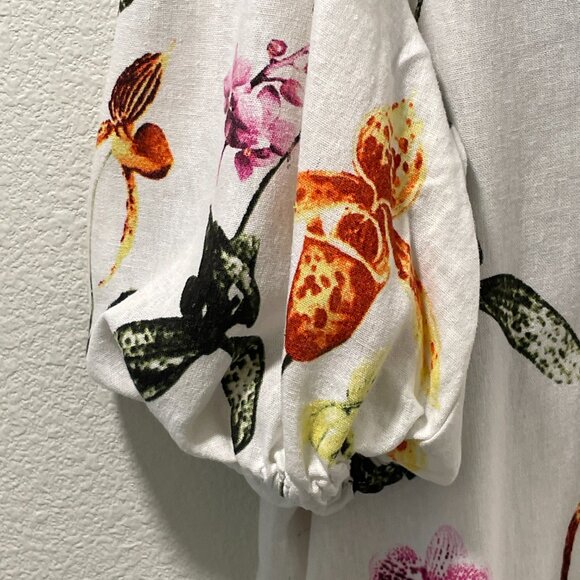 CYNTHIA ROWLEY NWT "Botanical" Sht Sleeve Linen Blend Mini Dress, Ivory/Multi L - Picture 6 of 12